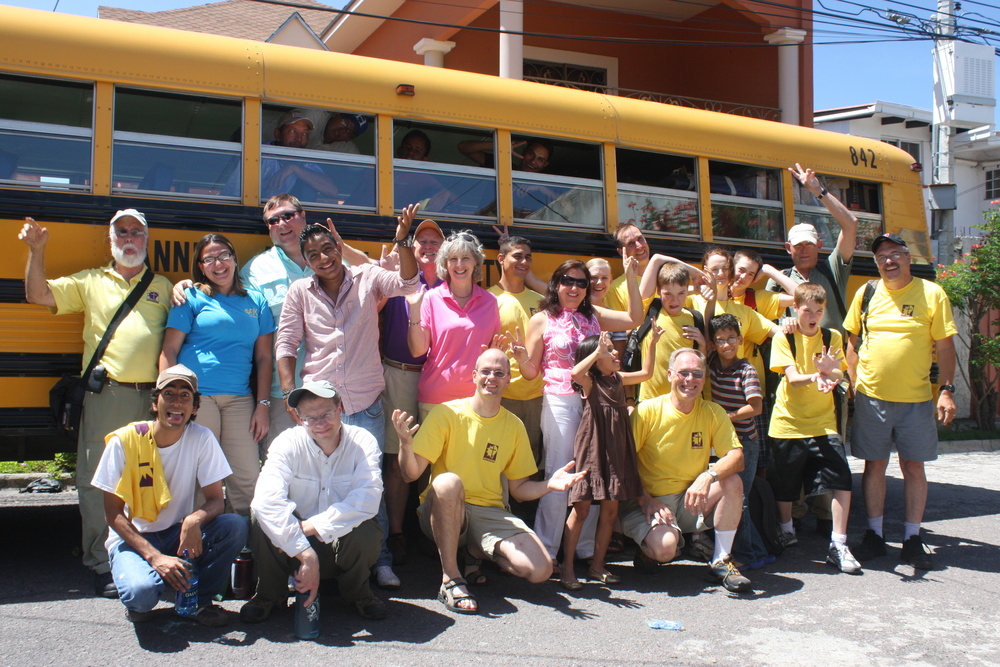 Honduras - Mission team in front of bus at Moncada house