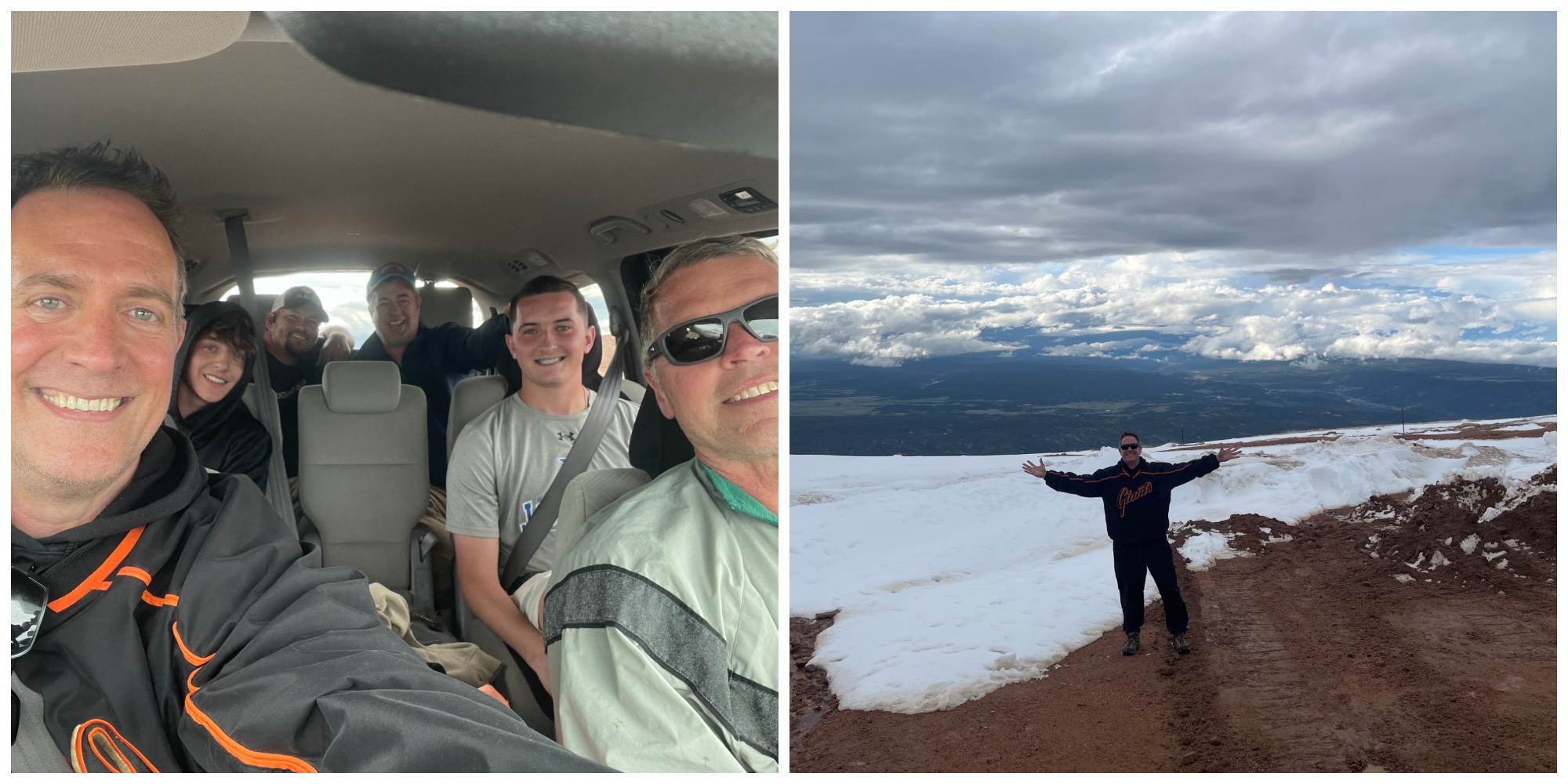 St X blog - Gang in the Car and Kevin on snowy mountain